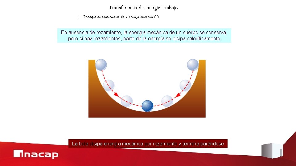 Transferencia de energía: trabajo 9 Principio de conservación de la energía mecánica (II) En