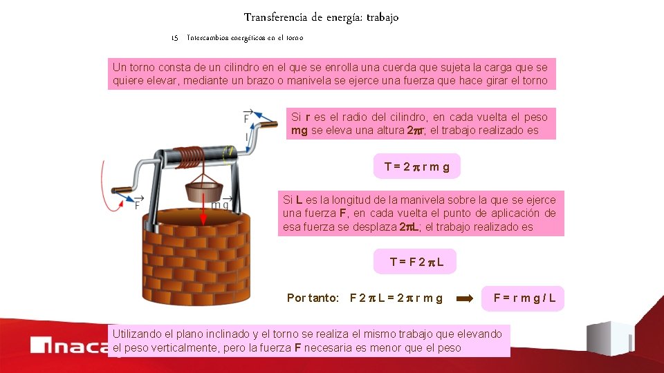 Transferencia de energía: trabajo 15 Intercambios energéticos en el torno Un torno consta de