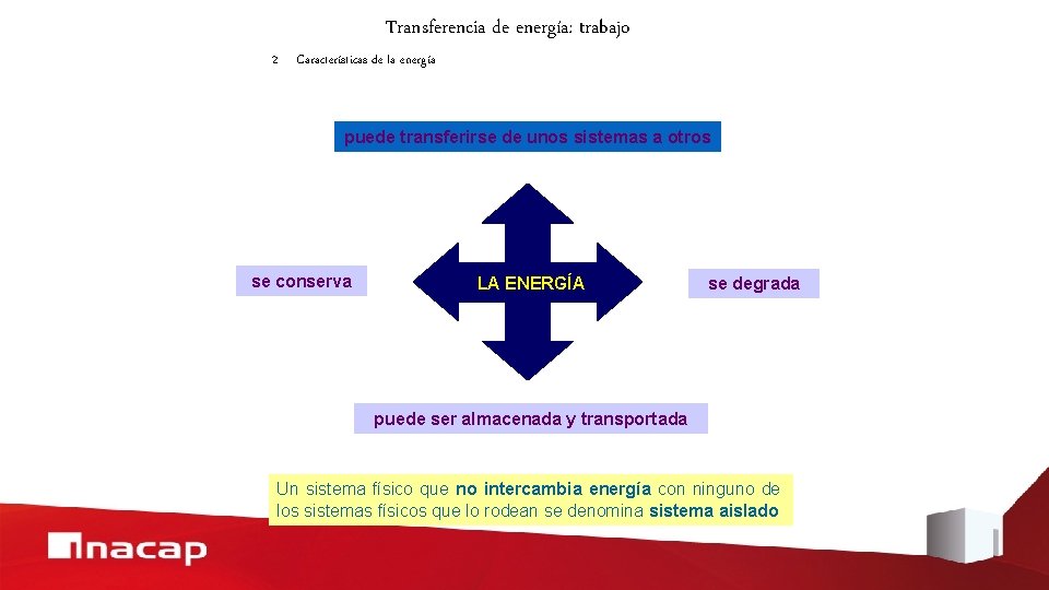 Transferencia de energía: trabajo 2 Características de la energía puede transferirse de unos sistemas