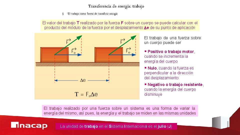 Transferencia de energía: trabajo 5 El trabajo como forma de transferir energía El valor