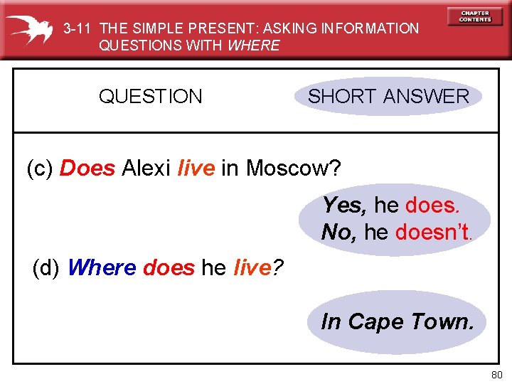 3 -11 THE SIMPLE PRESENT: ASKING INFORMATION QUESTIONS WITH WHERE QUESTION SHORT ANSWER (c)