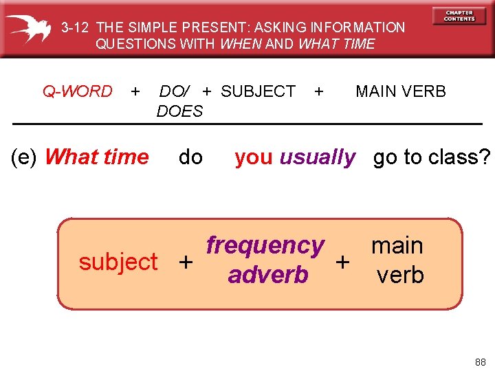 3 -12 THE SIMPLE PRESENT: ASKING INFORMATION QUESTIONS WITH WHEN AND WHAT TIME Q-WORD