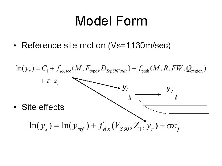 Model Form • Reference site motion (Vs=1130 m/sec) yr • Site effects ys 