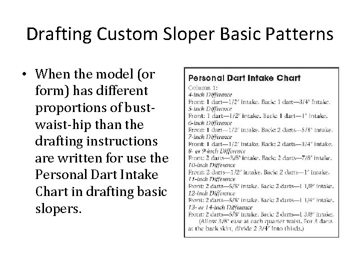 Drafting Custom Sloper Basic Patterns • When the model (or form) has different proportions