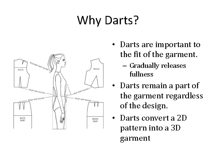 Why Darts? • Darts are important to the fit of the garment. – Gradually