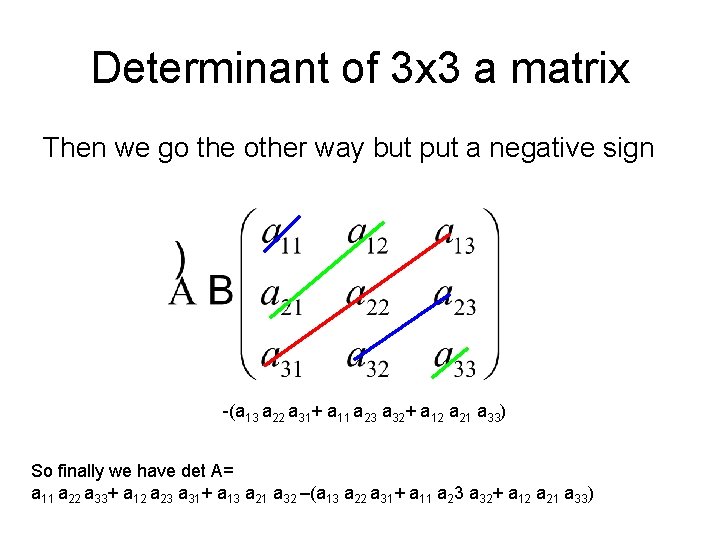 Determinant of 3 x 3 a matrix Then we go the other way but