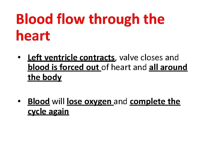 Blood flow through the heart • Left ventricle contracts, valve closes and blood is
