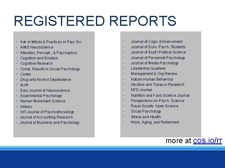 REGISTERED REPORTS • • • • Adv in Mthds & Practices in Psyc Sci