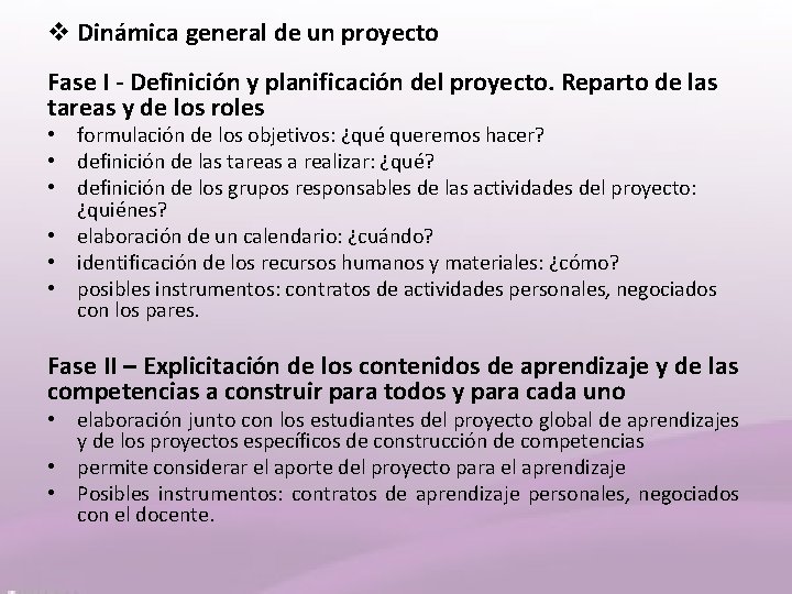 v Dinámica general de un proyecto Fase I - Definición y planificación del proyecto.