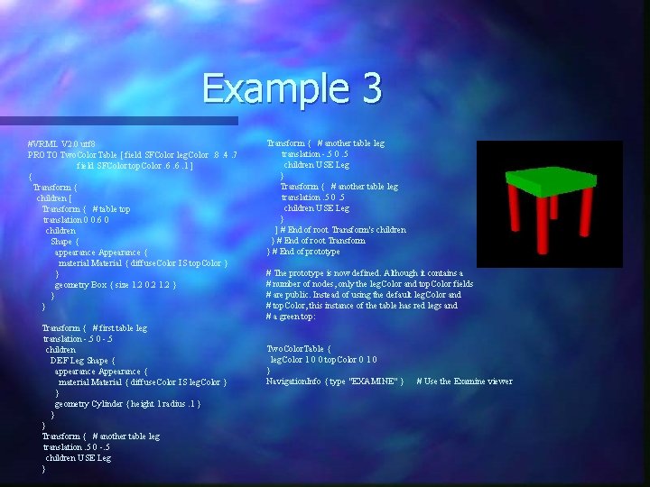 Example 3 #VRML V 2. 0 utf 8 PROTO Two. Color. Table [ field