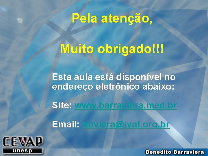 Pela atenção, Muito obrigado!!! Esta aula está disponível no endereço eletrônico abaixo: Site: www.