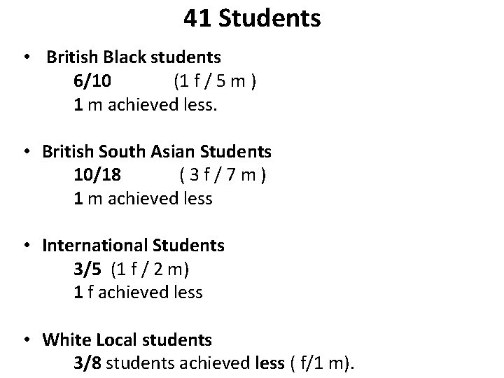 41 Students • British Black students 6/10 (1 f / 5 m ) 1