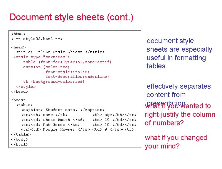 Document style sheets (cont. ) <html> <!-- style 05. html --> <head> <title> Inline