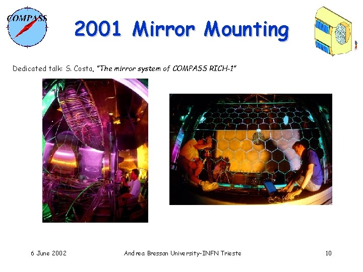 2001 Mirror Mounting Dedicated talk: S. Costa, ”The mirror system of COMPASS RICH-1” 6