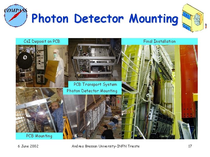 Photon Detector Mounting Cs. I Deposit on PCB Final Installation PCB Transport System Photon