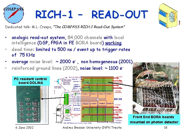 RICH-1 – READ-OUT Dedicated talk: M. L. Crespo, ”The COMPASS RICH-1 Read-Out System” •