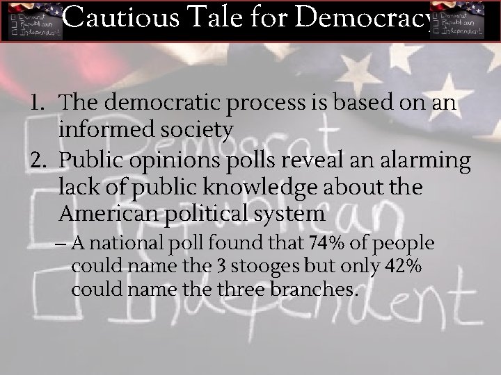 Cautious Tale for Democracy 1. The democratic process is based on an informed society