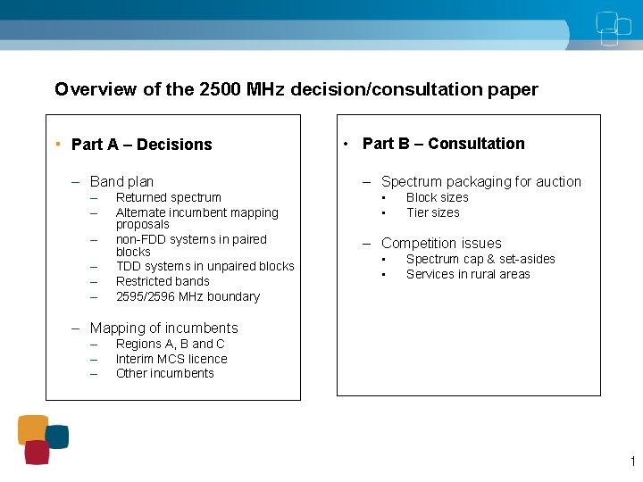Overview of the 2500 MHz decision/consultation paper Part A – Decisions – Band plan