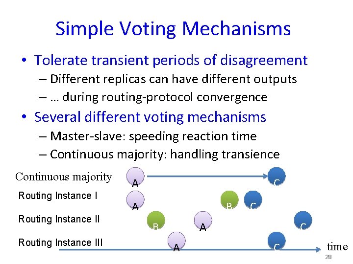 Simple Voting Mechanisms • Tolerate transient periods of disagreement – Different replicas can have