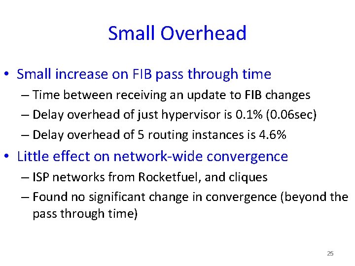 Small Overhead • Small increase on FIB pass through time – Time between receiving