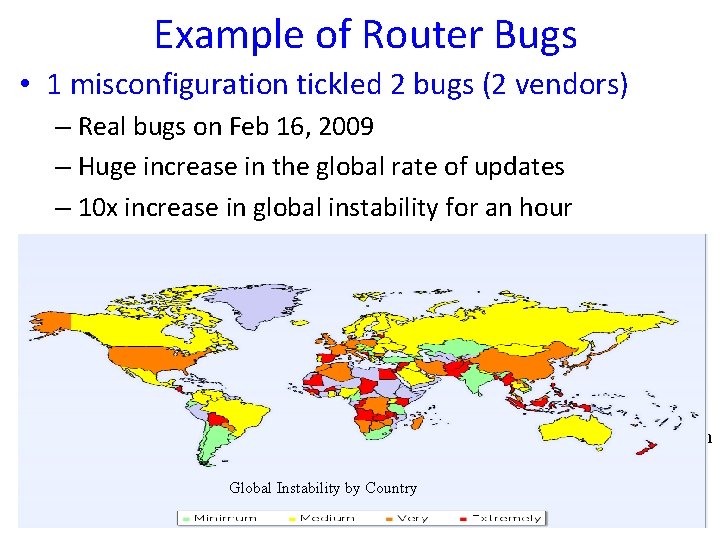 Example of Router Bugs • 1 misconfiguration tickled 2 bugs (2 vendors) – Real