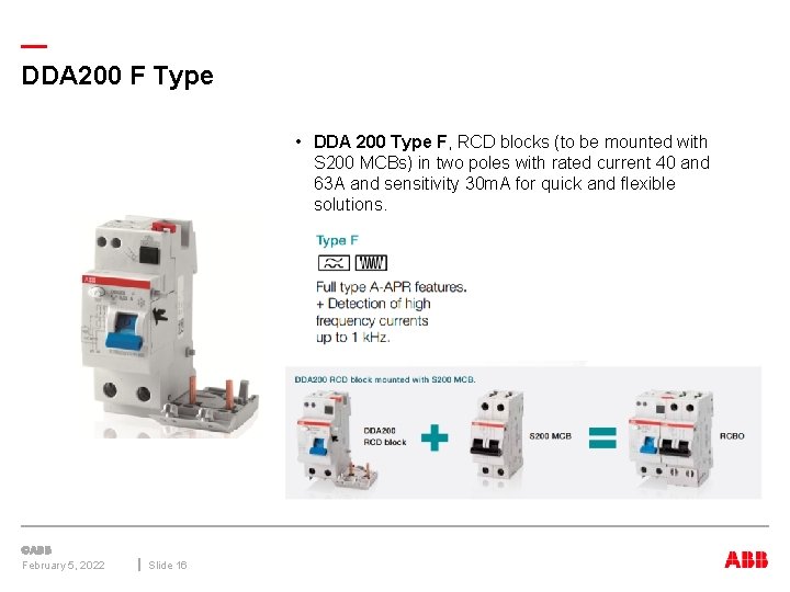 — DDA 200 F Type • DDA 200 Type F, RCD blocks (to be