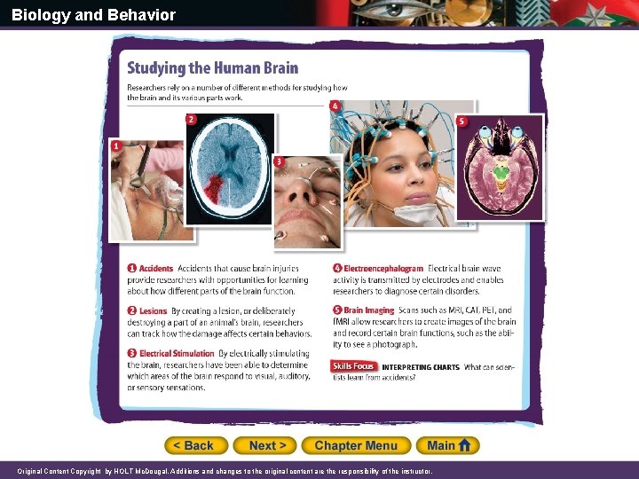 Biology and Behavior Original Content Copyright by HOLT Mc. Dougal. Additions and changes to