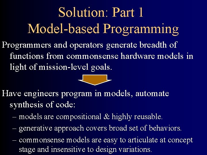 Solution: Part 1 Model-based Programming Programmers and operators generate breadth of functions from commonsense