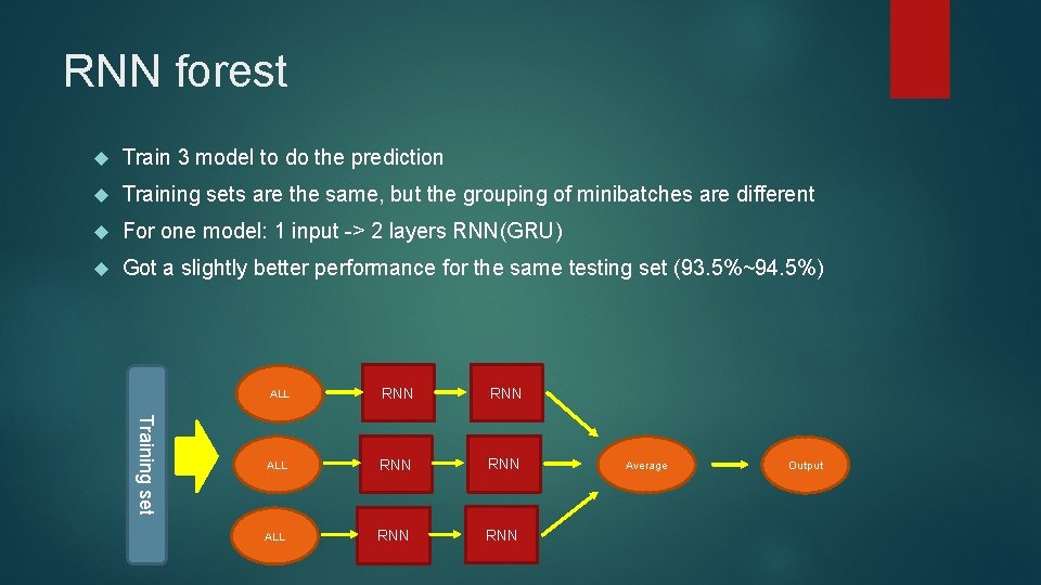 RNN forest Train 3 model to do the prediction Training sets are the same,