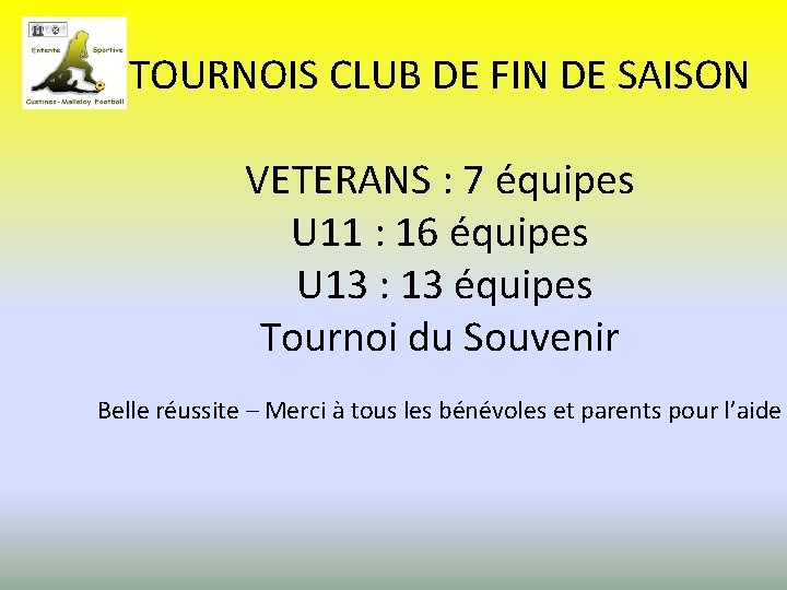TOURNOIS CLUB DE FIN DE SAISON VETERANS : 7 équipes U 11 : 16