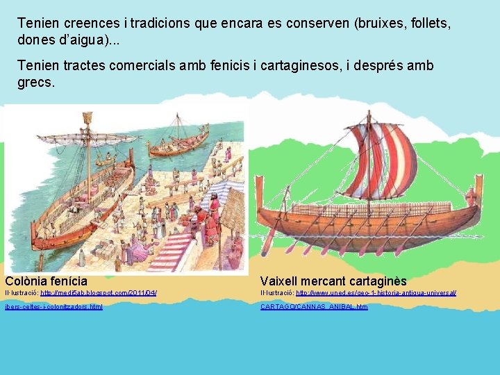 Tenien creences i tradicions que encara es conserven (bruixes, follets, dones d’aigua). . .