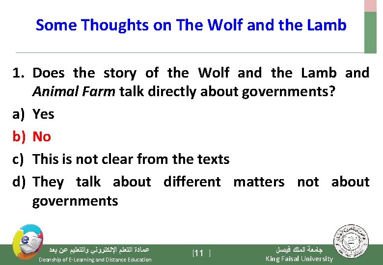 Some Thoughts on The Wolf and the Lamb 1. Does the story of the