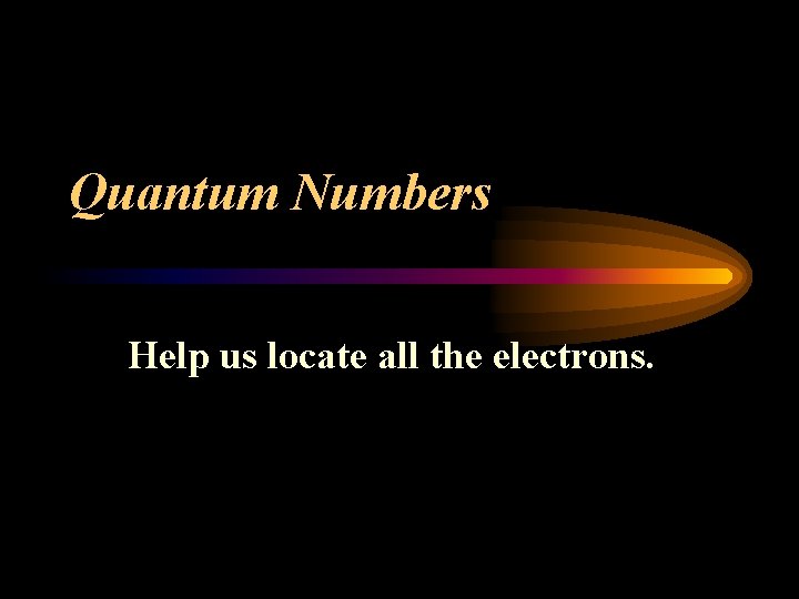 Quantum Numbers Help us locate all the electrons. 