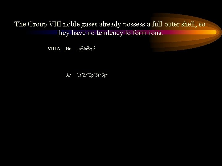 The Group VIII noble gases already possess a full outer shell, so they have