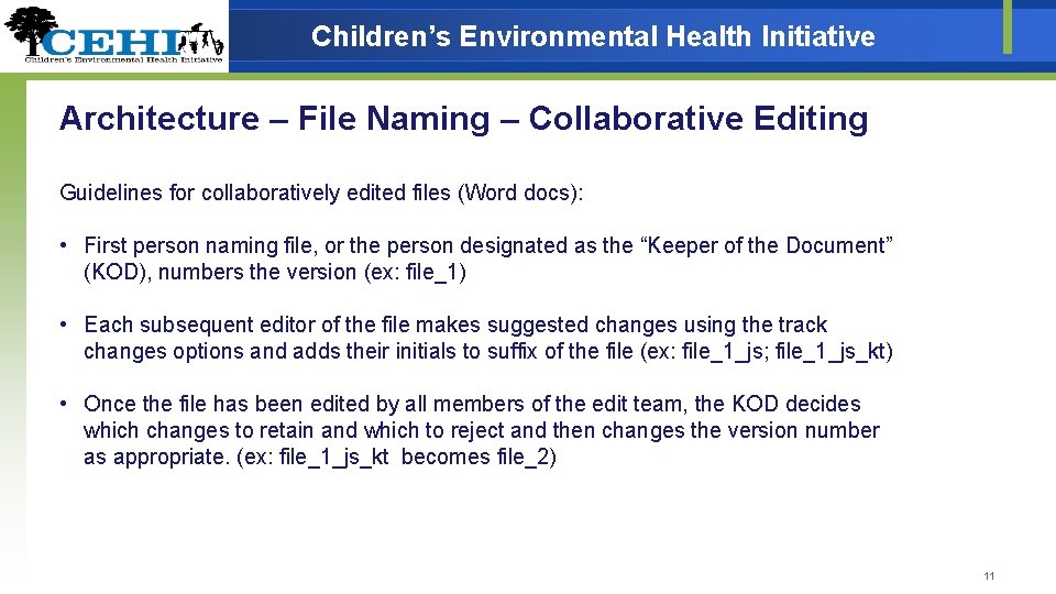 Children’s Environmental Health Initiative Architecture – File Naming – Collaborative Editing Guidelines for collaboratively