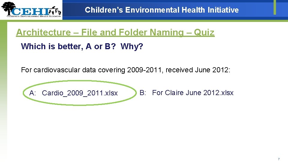 Children’s Environmental Health Initiative Architecture – File and Folder Naming – Quiz Which is