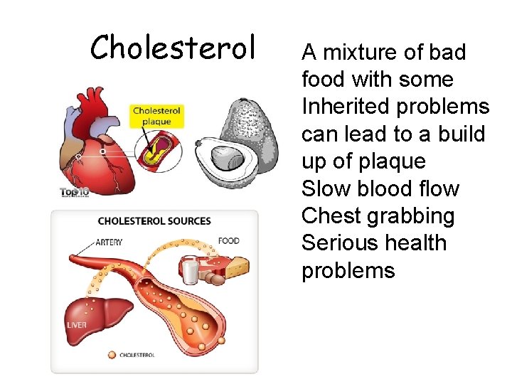 Cholesterol A mixture of bad food with some Inherited problems can lead to a