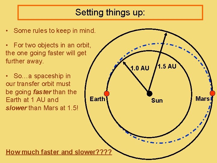 Setting things up: • Some rules to keep in mind. • For two objects