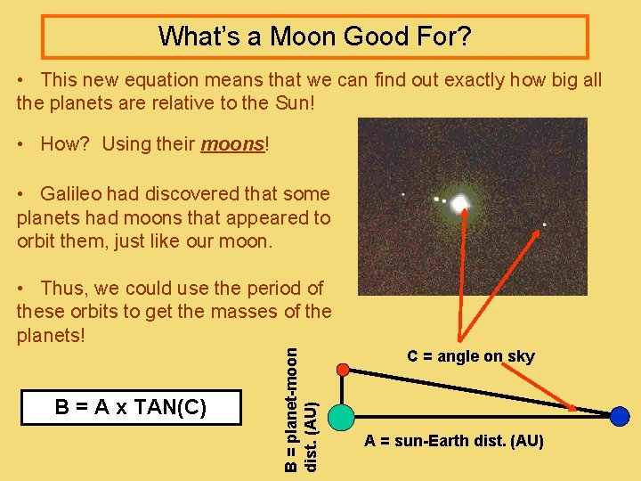What’s a Moon Good For? • This new equation means that we can find