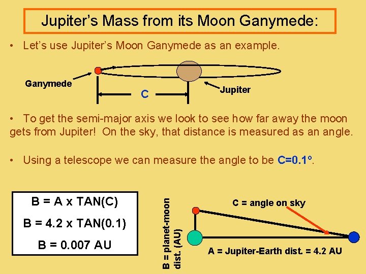 Jupiter’s Mass from its Moon Ganymede: • Let’s use Jupiter’s Moon Ganymede as an