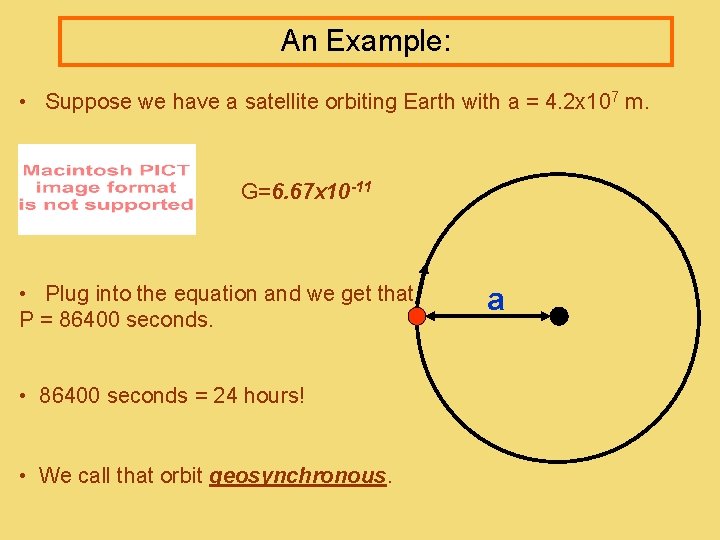 An Example: • Suppose we have a satellite orbiting Earth with a = 4.