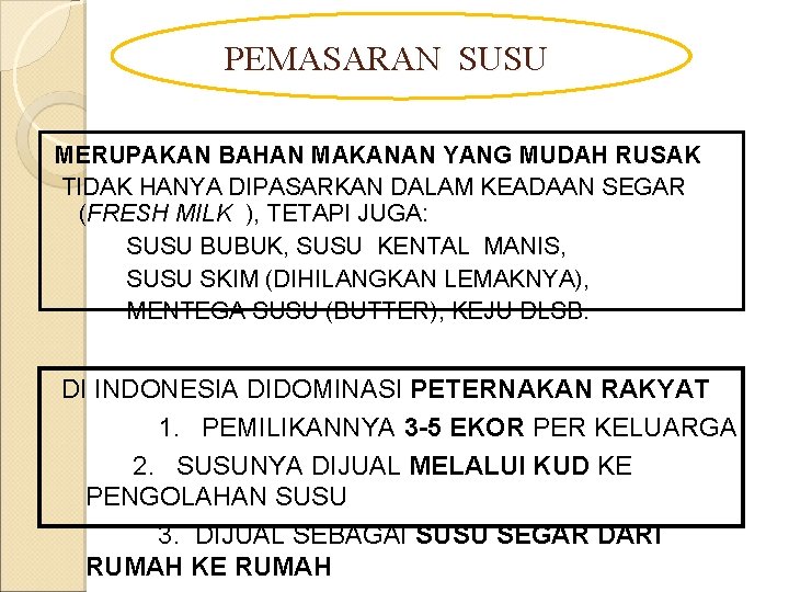 PEMASARAN SUSU MERUPAKAN BAHAN MAKANAN YANG MUDAH RUSAK TIDAK HANYA DIPASARKAN DALAM KEADAAN SEGAR