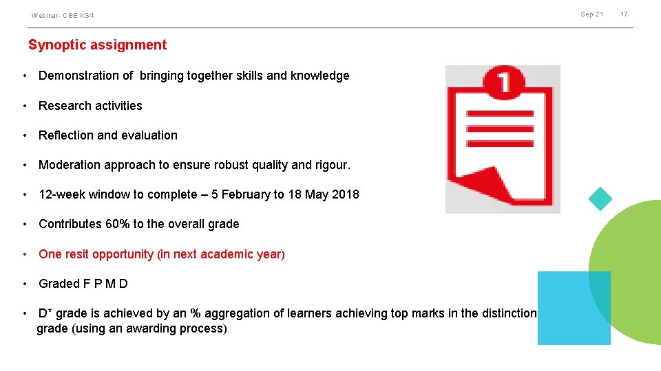 Webinar- CBE KS 4 Synoptic assignment • Demonstration of bringing together skills and knowledge