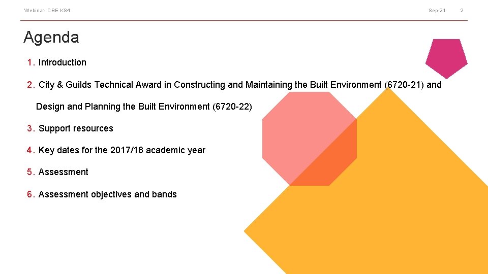 Webinar- CBE KS 4 Sep-21 Agenda 1. Introduction 2. City & Guilds Technical Award