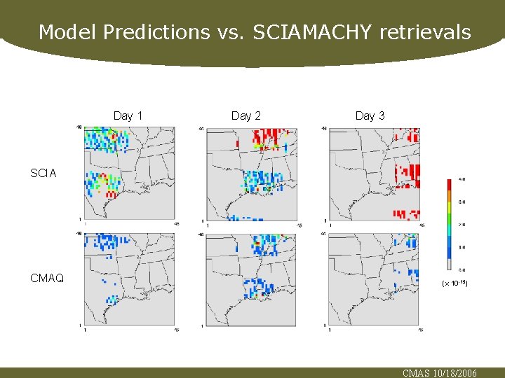 Model Predictions vs. SCIAMACHY retrievals Day 1 Day 2 Day 3 SCIA CMAQ (x