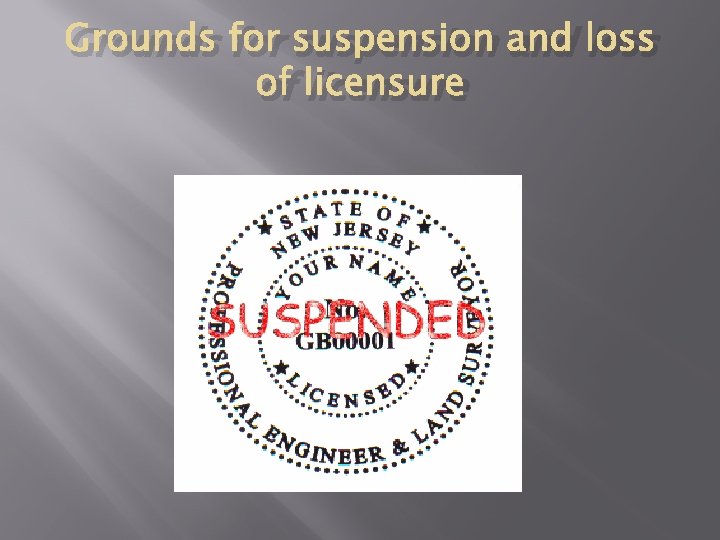 Grounds for suspension and loss of licensure 