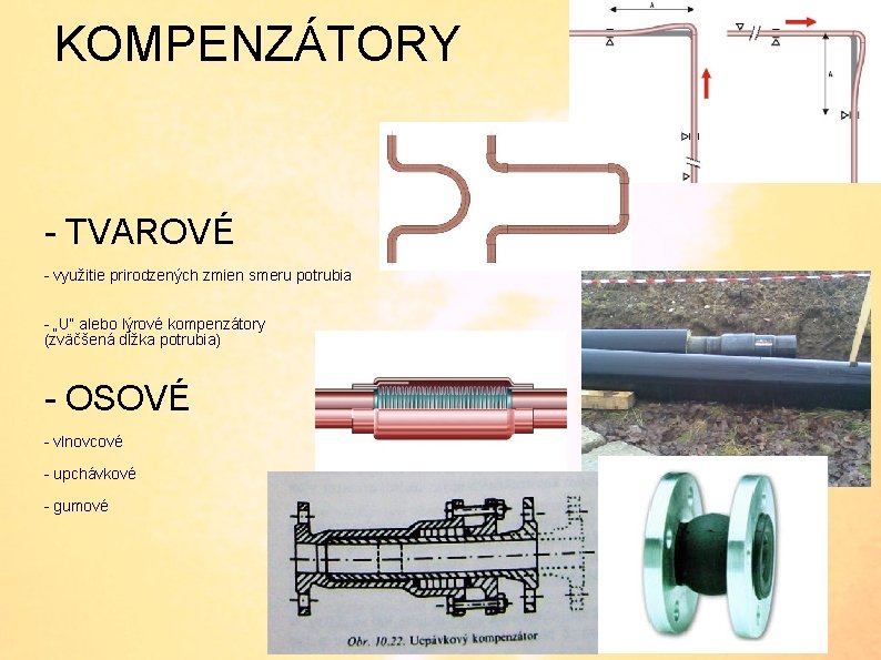 KOMPENZÁTORY - TVAROVÉ - využitie prirodzených zmien smeru potrubia - „U“ alebo lýrové kompenzátory