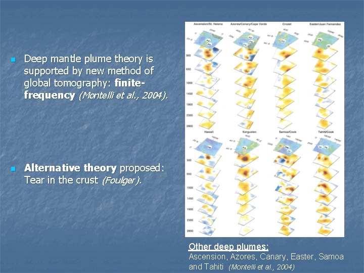 n n Deep mantle plume theory is supported by new method of global tomography: