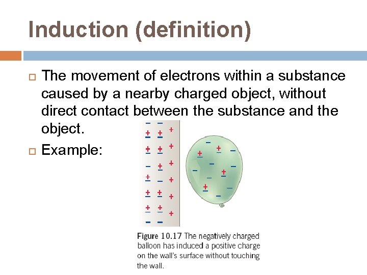 Induction (definition) The movement of electrons within a substance caused by a nearby charged