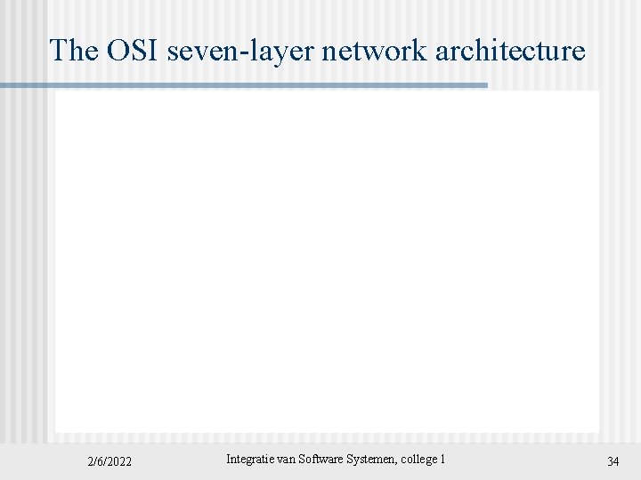The OSI seven-layer network architecture 2/6/2022 Integratie van Software Systemen, college 1 34 